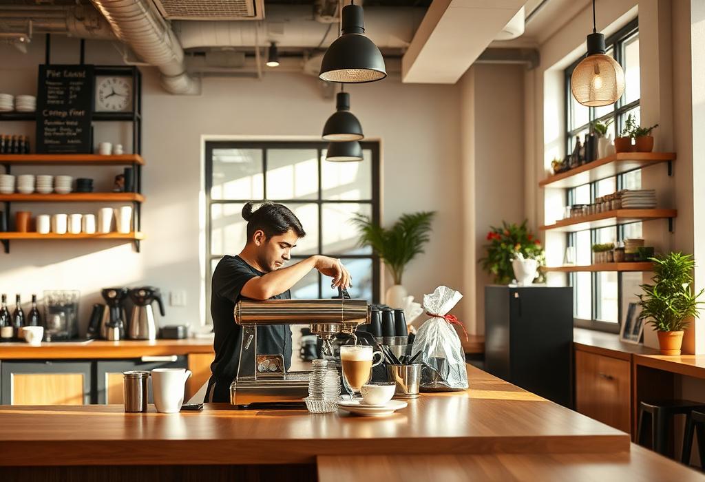 Barista bereitet Kaffee in einem modernen Café zu