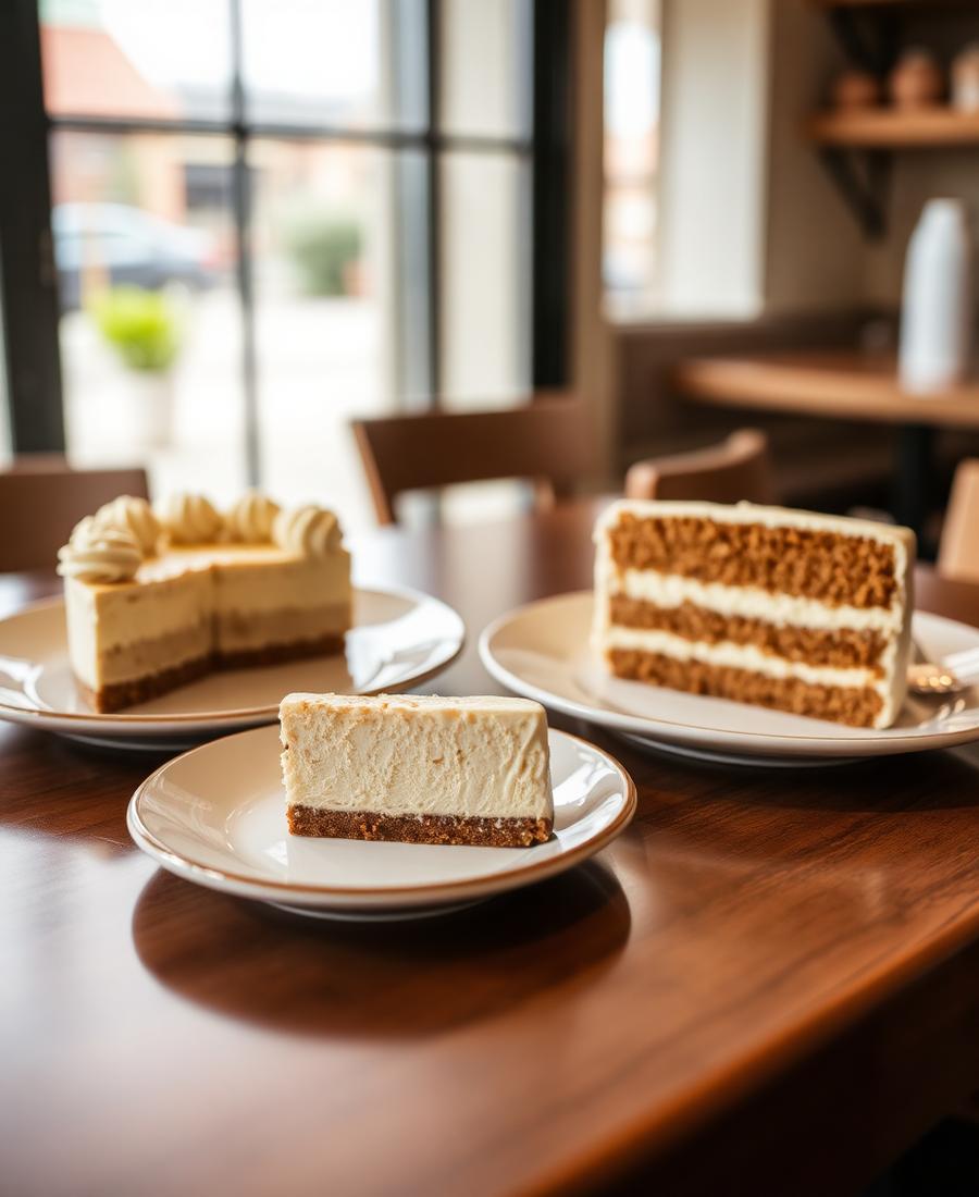 Cheesecake und Carrot Cake auf Keramiktellern